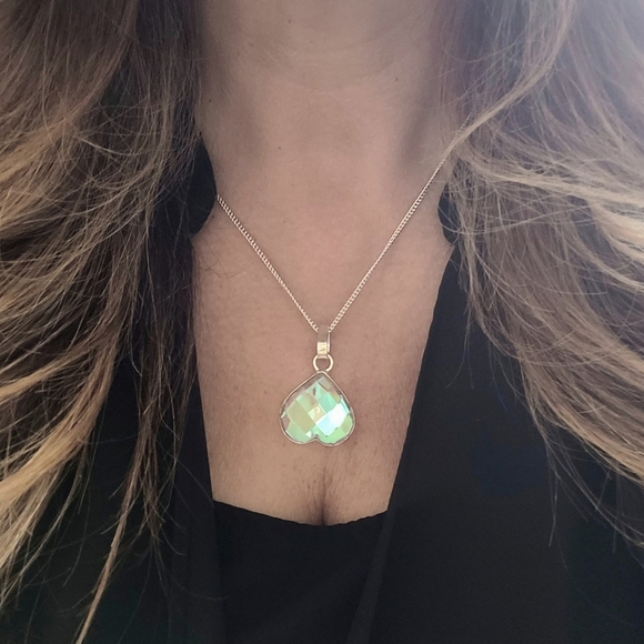 🩵Rainbow Quartz Heart Necklace Sterling Silver - Picture 3 of 5